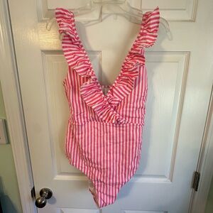 Vineyard Vines Pink and White Striped Swimsuit